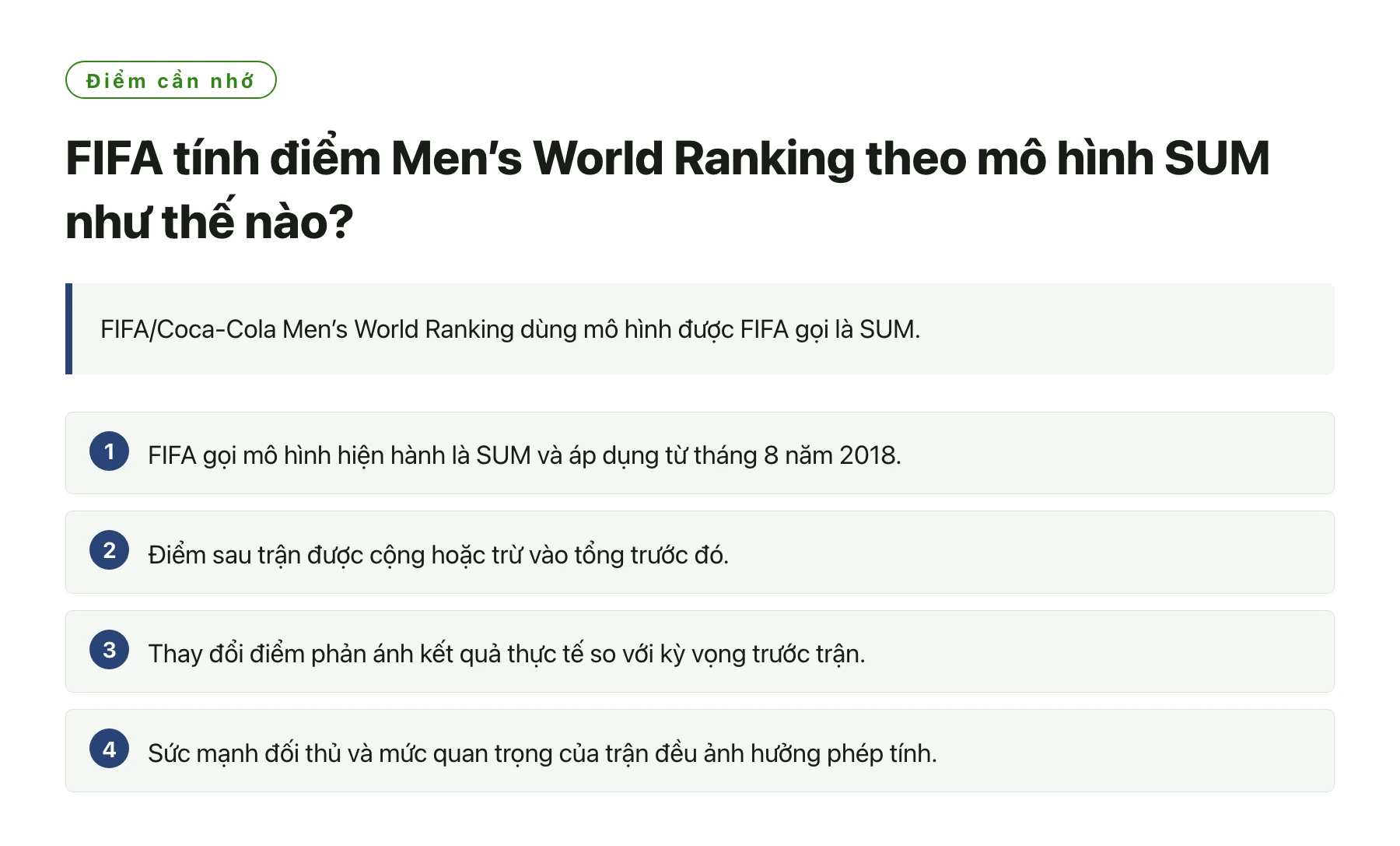 FIFA tính điểm Men’s World Ranking theo mô hình SUM như thế nào?——全文要点速览